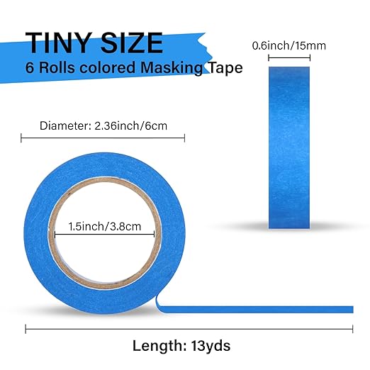 Colored Masking Tape, Colored Painters Tape, 6-Pack,0.6" x13Yard Kids Craft Supplies Colored Tape, Craft Tape,Labeling Tape, for DIY Decorative, Art Supplies, Office or Teaching Supplies