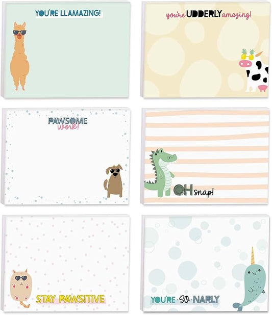 Cute Animal Pun Sticky Note Pads / 4" x 3" Clever Sticky Notes/Set of 6 Pads / 50 Sheets Per Pad/Trendy Gift Idea/Made in The USA