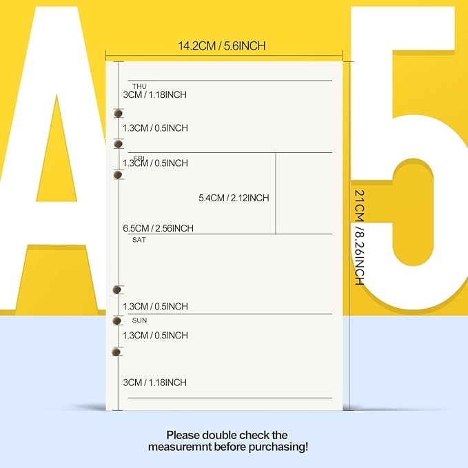 LEOBRO A5 Refill Paper, Weekly Planner Daily Planner Refill Paper, for A5 Binder Planner Inserts, Notebook, Agenda Work Planner, Stationery, 90 Sheets/180 Pages