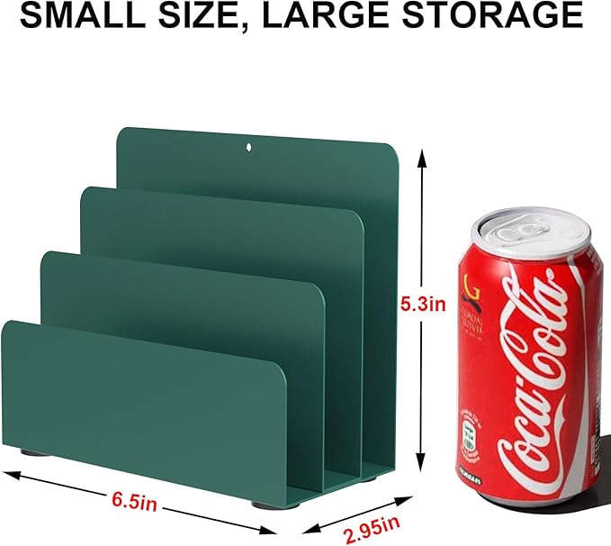 Mail Organizer Countertop, Small Desk File Organizer, Metal File Holder - Essential Workspace Organizers for Office Desk, Home Office (Green)
