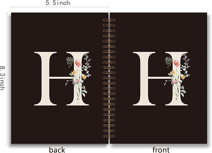 Trendy Personalized Journal Hardcover Spiral Notebook,Black Initial Letter H Notebook,Monogrammed Gifts for Women Teen Girl,College Ruled Hardcover Spiral Notebook 5.5 x 8.3