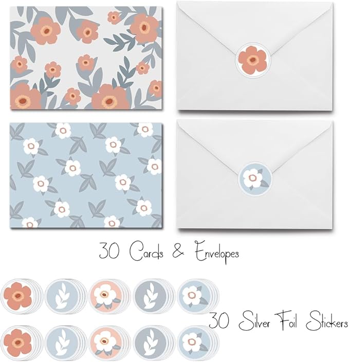 Blank Cards with Envelopes All Occasion 30-Blank Note Cards with Envelopes & Stickers | 4” x 6” Blank Greeting Cards Stationary Cards set | Assortment of Colored Stationary Plain Greeting Cards.
