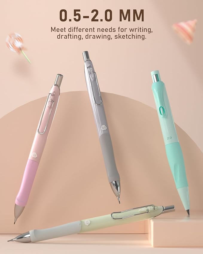 Nicpro 31PCS Pastel Mechanical Pencil Set in Case, Cute Mechanical Pencils 0.5, 0.7, 0.9 mm & 2.0 mm with 15 Tube (HB 2B Colors)Lead Refills, 3 Erasers, Aesthetic School Supplies for Writing Sketching
