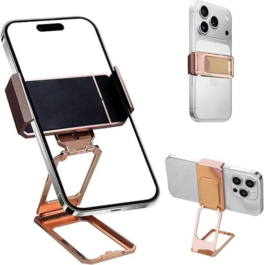 New Three Folds Clip Type 360° Folding Bracket, Travel Cell Phone Stand,3M Tape Sticker Holder, Adjustable Cell Phone Stands Compatible with All Types Smartphones (Rose Gold)