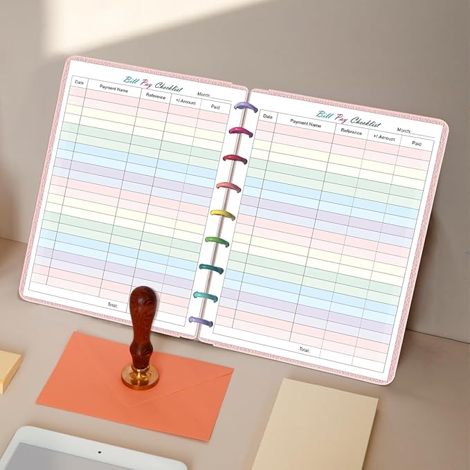 Bill Pay Checklist Refills - 50 Sheets/100 Pages Classic Size Colorful Monthly Budget Forms for 9-Disc Happy Planners, 7"x9.25"