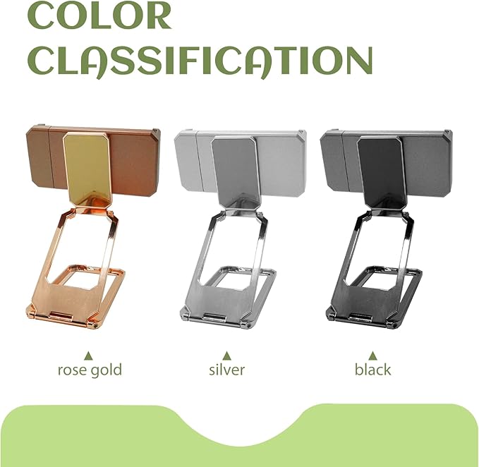 New Three Folds Clip Type 360° Folding Bracket, Travel Cell Phone Stand,3M Tape Sticker Holder, Adjustable Cell Phone Stands Compatible with All Types Smartphones (Rose Gold)