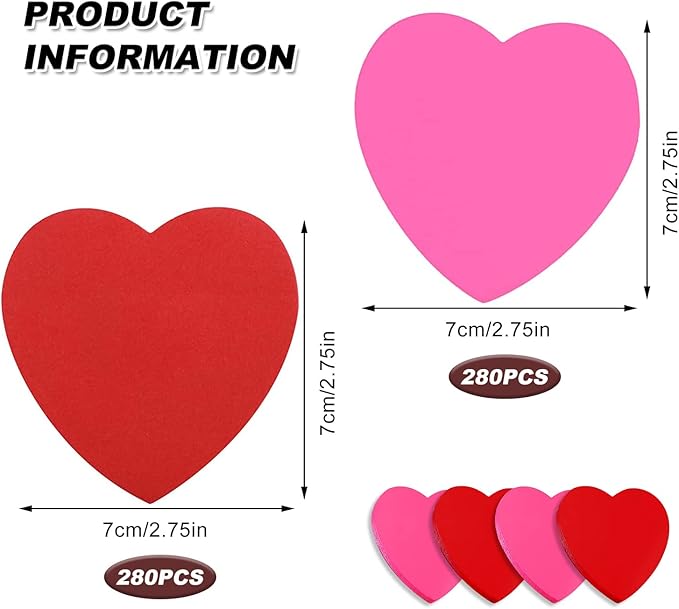 Sticky Notes, 560 Sheets 3 × 3 Inches Heart Bright Colors Self Sticky Notes Pad Colour Sticky Notes for Home Office Notebook(Big Red, Rose Red)