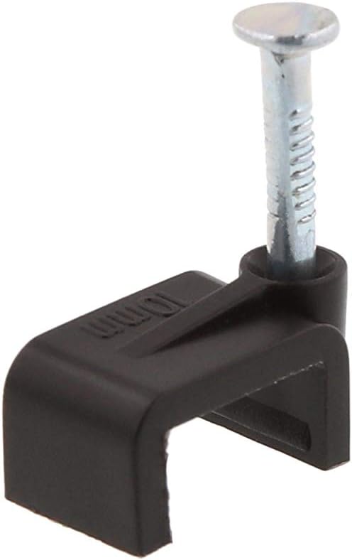 Secure 10mm Black Flat Nail Cable Clip for Coax, Ethernet, and Telephone Cable Management - 100 Pack