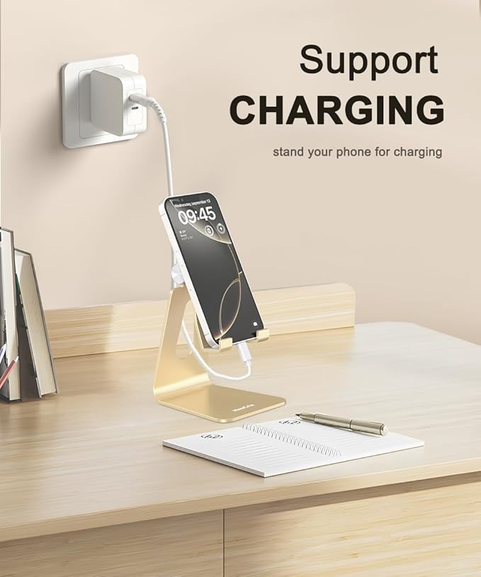 Cell Phone Stand for Desk- Adjustable Phone Stand Holder, Cradle, Dock, Desktop Stand for iPhone 17 16, 15, 14, Plus, Pro, Pro Max, 13 12 X XS,4-8" Phones, Office Accessories (Gold)