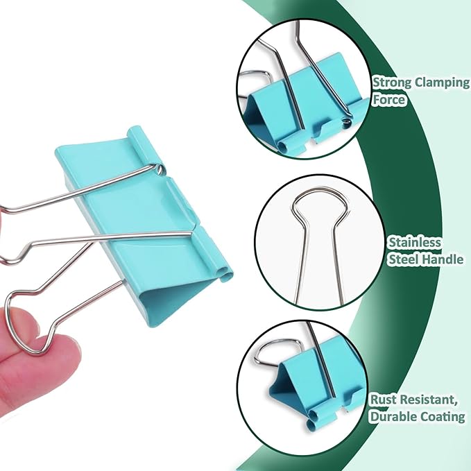 180 Pcs Binder Clips Assorted Sizes, Colored Binder Paper Clips Office Clips Office Supplies, 4 Sizes Cute Binder Clips Large Medium Small Paper Clips Paper Clamps for Home School Business (Colored)