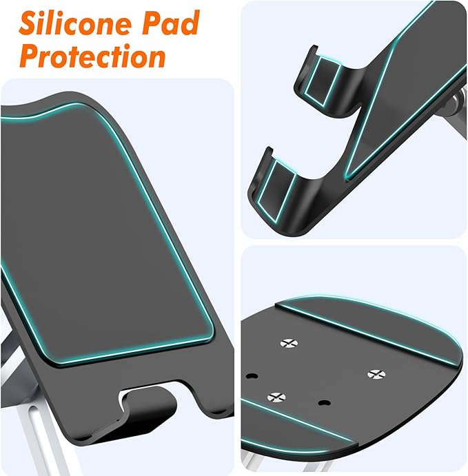 Metal Cell Phone Stand for Desk, Adjustable Foldable Desktop Phone Holder, 360 Degree Rotating Phone Stand for Recording Compatible with iPhone 17 16 15 14 13 12 11 Pro, Black