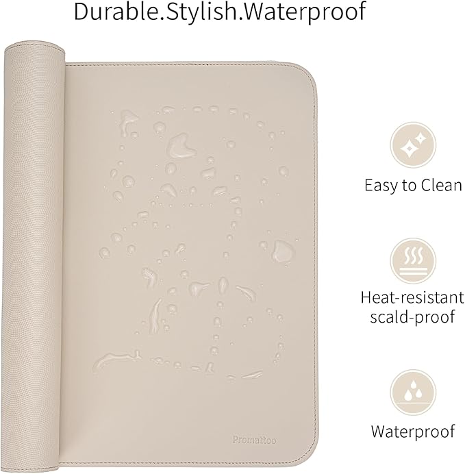 Oversized Non-Slip Desk Pad Protector with Premium Gift Box – Vegan Leather Waterproof Laptop Mat for Keyboard & Mouse, Grips Desk Firmly – Large Office Pad– Warm Beige