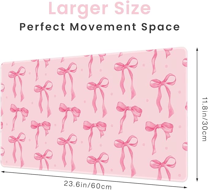 Large Mouse Pad, Pink Bows Desk Mat Cute Pink Office Accessories, Non-Slip Rubber Base Gaming Mousepad Coquette Keyboard Mat for Laptop Computer PC, Desktop Mat Girly Office Décor 23.6 x 11.8in