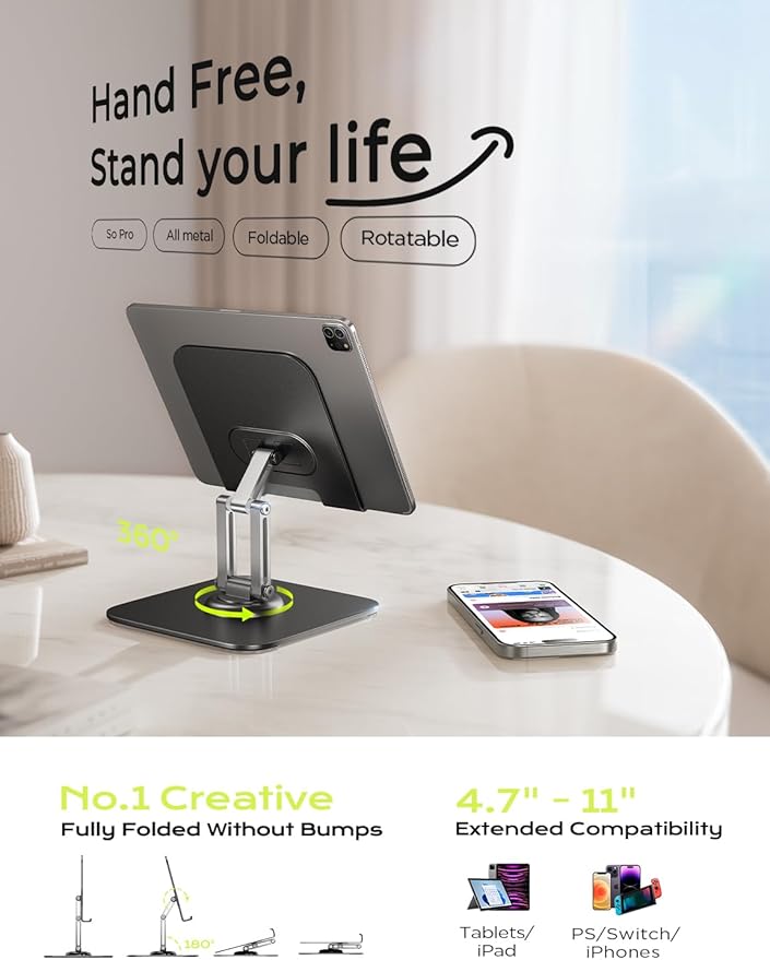LISEN for iPad Stand Holder Adjustable Tablet Stand for Desk, 2026 for iPad Accessories Rotating Display Stand PC Office Accessories for Desk Women Gifts Kindle Table Mount/PS/Switch iPhone 12.9"-4.7"