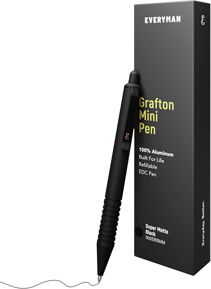 Everyman Black Super Matte Mini Click Pen | Compact Refillable 0.7mm Gel Pen with Premium Grip | Pocket-Size Metal EDC Pen for Travel, Office, Journaling & Everyday Writing