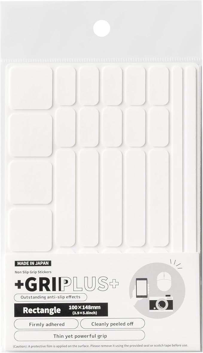 Non Slip Grip Stickers GRIPLUS Rectangle (White, 100×148mm) - Reusable Adhesive Pad for Desk, Phone, Mouse, Office, Multi-Purpose