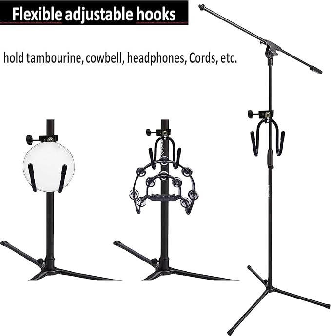 Pmsanzay Universal Hanger Stand, Black Metal with Rubber Pads, Fits 0.4" to 1.5" Tubing, Suitable for Headphones, Tambourines, Cords, etc.