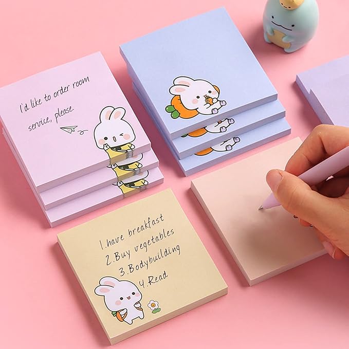 4 Pack 80Sheets Per Pack 3.15x3.15in Self-Stick Note Pads, Kawaii Sticky Notes,Cute Sticky Notes,Korean Sticky Notes,Cute Stationary,Cute School Supplies Aesthetic (Happy Rabbit)