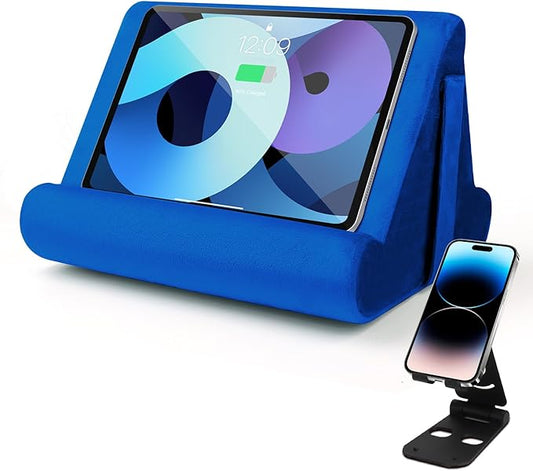 Universal Multi-Angle Tablet Holder - Soft Pad Stand with Net Pocket & Phone Stands for Lap, Knee, Sofa and Bed Phone Pad Stands(Blue)