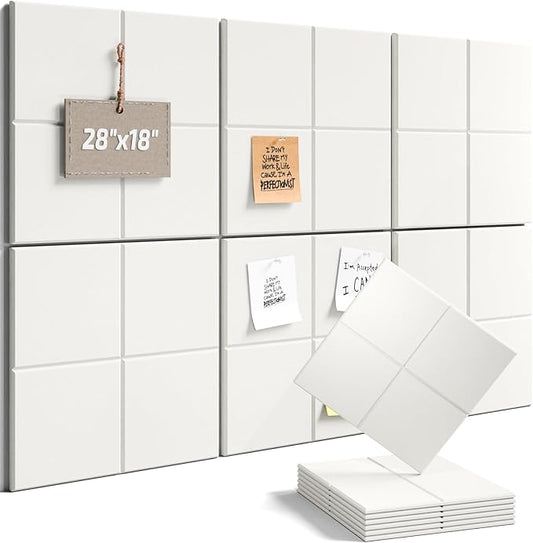 Fluxynara Felt Bulletin Board Tiles -28"x18" Cork Board Alternative for Office Decor, Push Pin Board Wall Organizer 6-Pack-Milky White