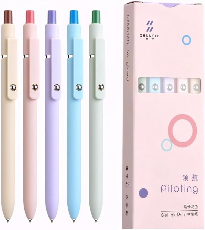 Macaron Color Gel Ink Pens for Journaling & Note-Taking, 5-Pack 0.5mm Fine Point Smooth Writing Retractable Pens - No Bleed or Smudge - Minimalist Pastel Gel Pens for Office & School Supplies