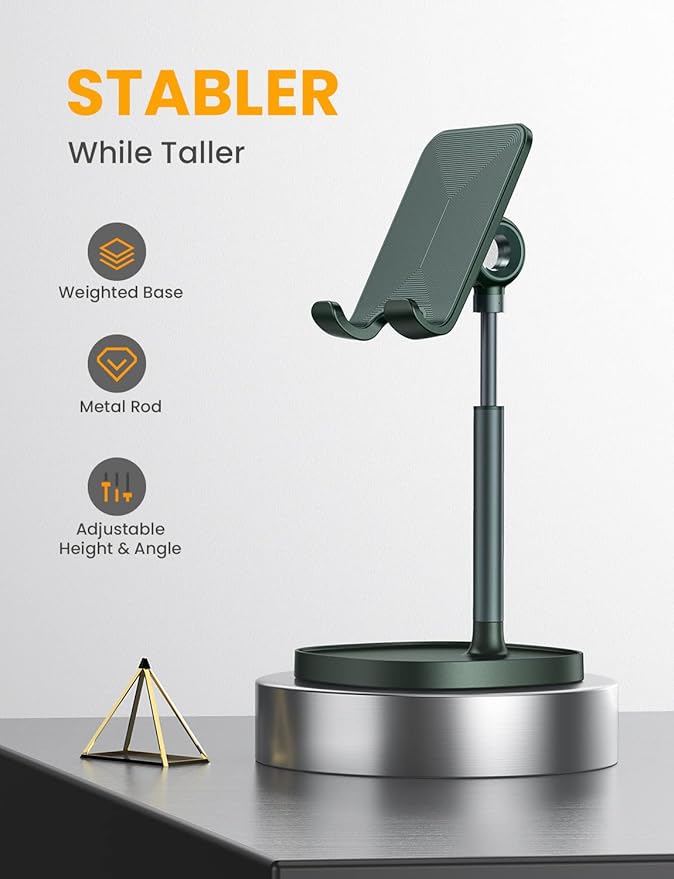 LISEN Cell Phone Stand,Angle Height Adjustable Stable Cell Phone Stand for Desk,Sturdy Aluminum Metal Phone Holder (Green)