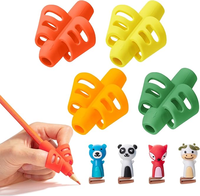 Mr. Pen- Pencil Grips for Kids Handwriting, 4 Pack with 4 Clips, Tropical Colors, Flexible Silicon Pencil Holder for Kids, Right & Left-Handed