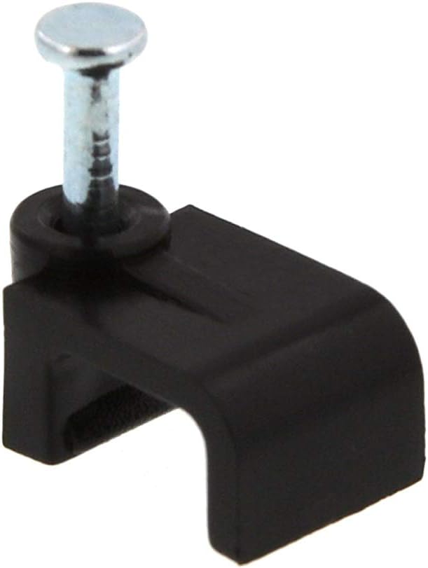 Secure 8mm Black Flat Nail Cable Clip for Coax, Ethernet, and Telephone Cable Management - 100 Pack