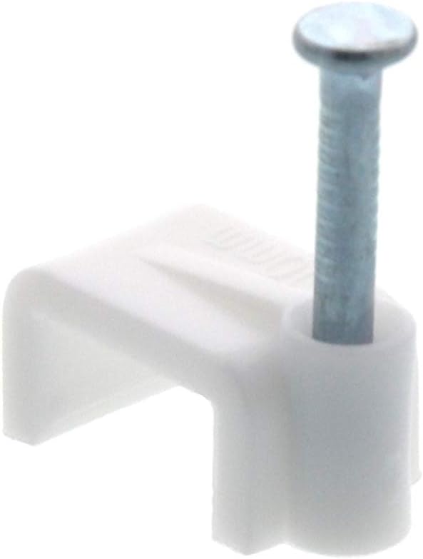 Secure 10mm White Flat Nail Cable Clip for Coax, Ethernet, and Telephone Cable Management - 100 Pack
