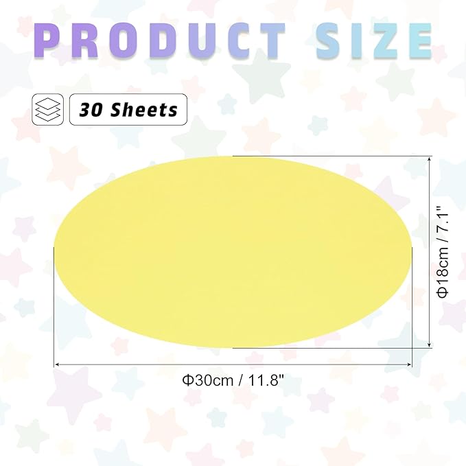 MECCANIXITY Oval Card Stock 7.1 Inch Width 11.8 Inch Length 30 Pcs 50lb/180gsm Colored Cutouts Paper Thick Cardstock Coaster for Craft Bulletin Board Decor, Light Yellow