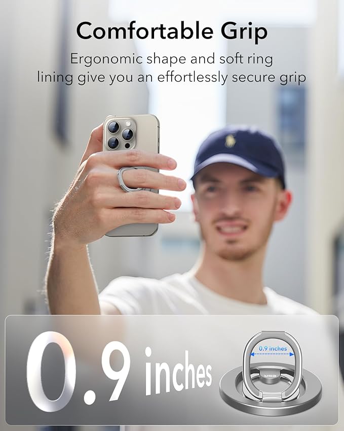 ESR Magnetic Phone Ring Holder, for MagSafe Ring Holder, Magnetic Phone Grip with Adjustable Stand, Compatible with MagSafe Phone Grip, for iPhone 17/16/15/14/13/12, S25, Pixel 10, Natural Titanium