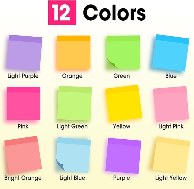 120 Pads Sticky Notes 3x3, Self-Stick Pads Bulk Bright Colors, School Supplies, Office Products, 50 Sheet/Pad