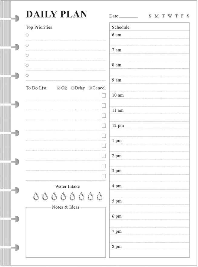Classic Size Discbound Daily Planner Refill Paper, 9-Disc Discbound Pre-punched Happy Planners Insert, 100Sheets/200Pages To Do List Planner Refill, 100gsm White Paper, 7" x 9.25"