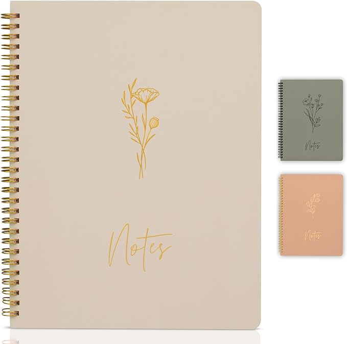 ZICOTO Aesthetic Spiral Notebook Journal For Women - Cute Beige 10.5 x 8.5 College Ruled To Do List Notepad With Large Pockets - Perfect to Stay Organized and Boost Productivity at Work or School