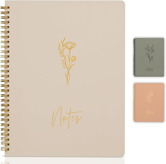 ZICOTO Aesthetic Spiral Notebook Journal For Women - Cute Beige 10.5 x 8.5 College Ruled To Do List Notepad With Large Pockets - Perfect to Stay Organized and Boost Productivity at Work or School