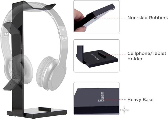 GeekDigg Headphone Stand Gaming Headset Holder For Desk Cable Organizer & Cellphone Stand for All Headphones Size headphone Holder Set Gaming PC Accessories Gaming Station – Black