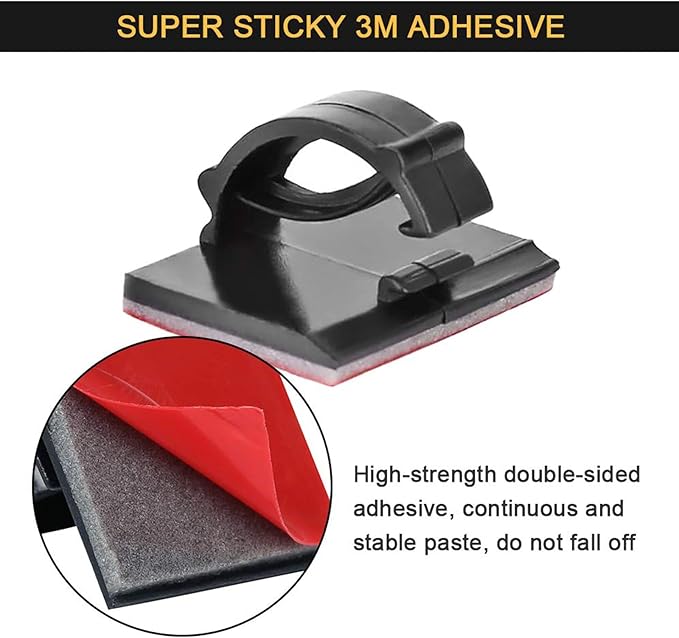 100pcs 3M Self Adhesive Cable Clips Wire Holders Cord Organizer Cable Clamp Management Sticky for Office Home Car Desk Tables PC Laptop TV Wall, Black