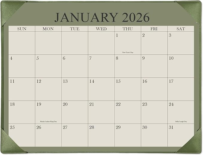 Desk Calendar 2026 with Desktop Mat, 18 Month Small Desk Pad Calendar from January 2026 to June 2027, 8.5" x 11" Desk Pad Calendar 2026-2027 for Home, School Office, Green