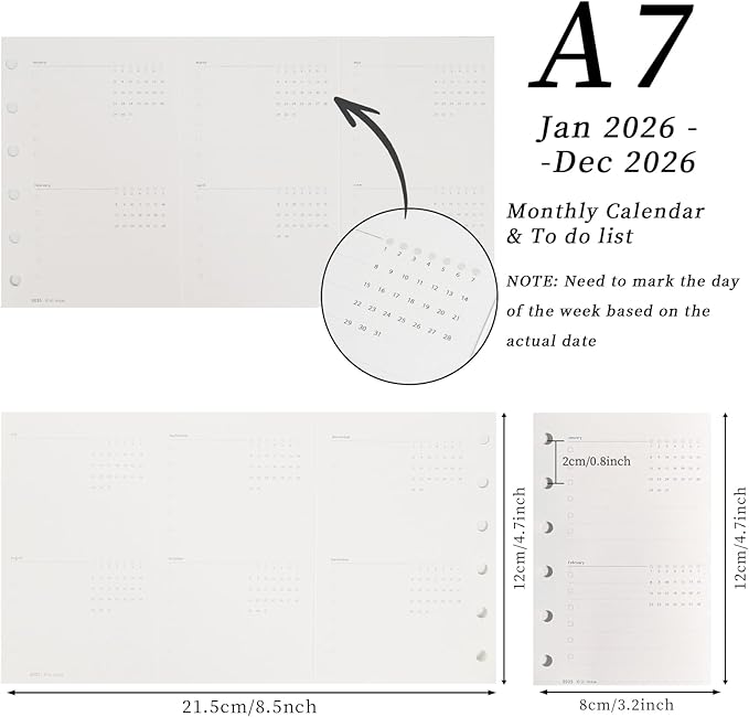 Koqye 2026 A7 Tri-Fold Monthly Planner Refills Kit, Foldable 5x3.1 in, Colorful Monthly Refills Jan-Dec 2026 with Goals, To-Do Lists, Notes, for Planning Organization