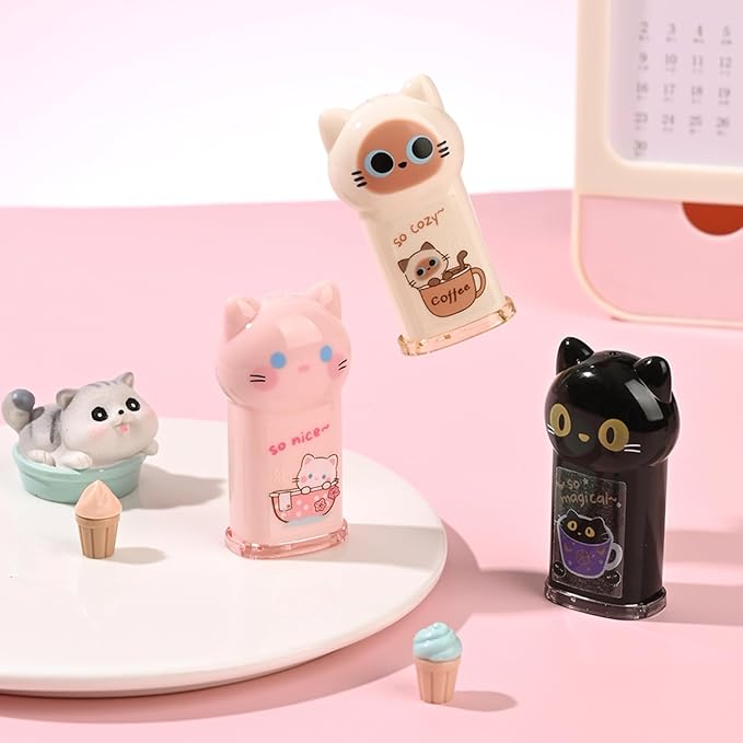 4Pcs Cute Cat Pencil Sharpeners Small Manual Pencil Sharpener Kawaii Stationery Set Kawaii School Supplies for Kawaii Office School Home Supplies