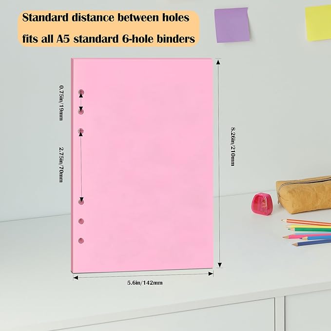 A5 Colorful Blank Notebook Insert Paper, 6-Hole Punched, 120GSM Loose-Leaf Paper and Planner Inserts for Art Journals, Doodles, and Sketches,50 Sheets/100 Pages