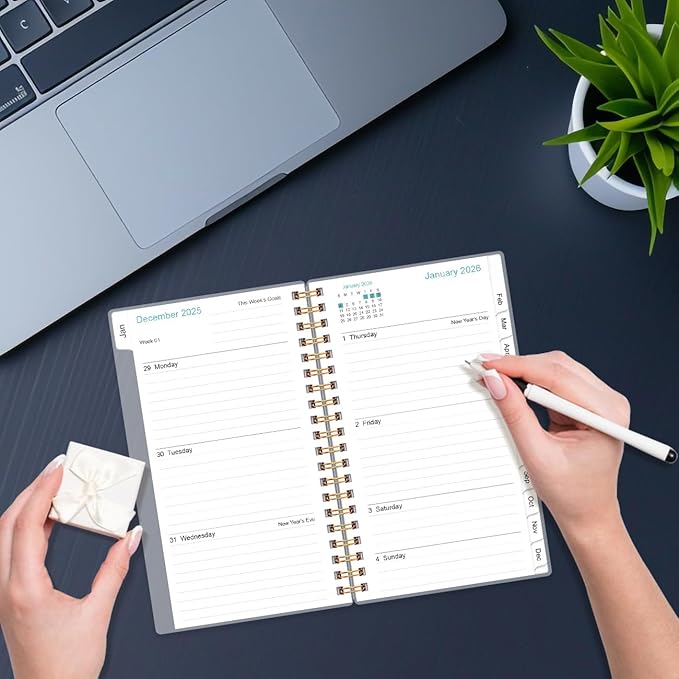 2026 Pocket Planner/Calendar - 2026 Planner from January 2026 - December 2026, Planner 2026 with 12 Tabs, Twin-Wire Binding, Inner Pocket, 3.75" x 6.75", Pink