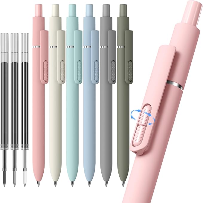 9 Pack Black Ballpoint Pens - 1.0mm Medium Point Smooth Writing Black Ink Ball Point Pens Long Lasting Retractable Fidget Pens for Adults, Men, Women, School, Office (6 Pens & 3 Refills)