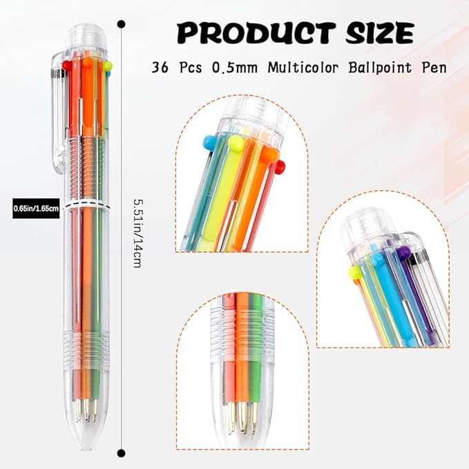 36 Pack 0.5mm 6-in-1 Multicolor Ballpoint Pens Kids Party Favors Birthday Cute Students Children Gift Retractable Colored Pens for School Office Supplies End of Year Gifts for Students Teacher