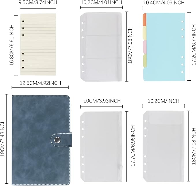 FYY A6 Binder Refillable Planner Notebook 6 Ring PU Leather Binder Journal with Pockets, Dividers, Refill Paper Navy