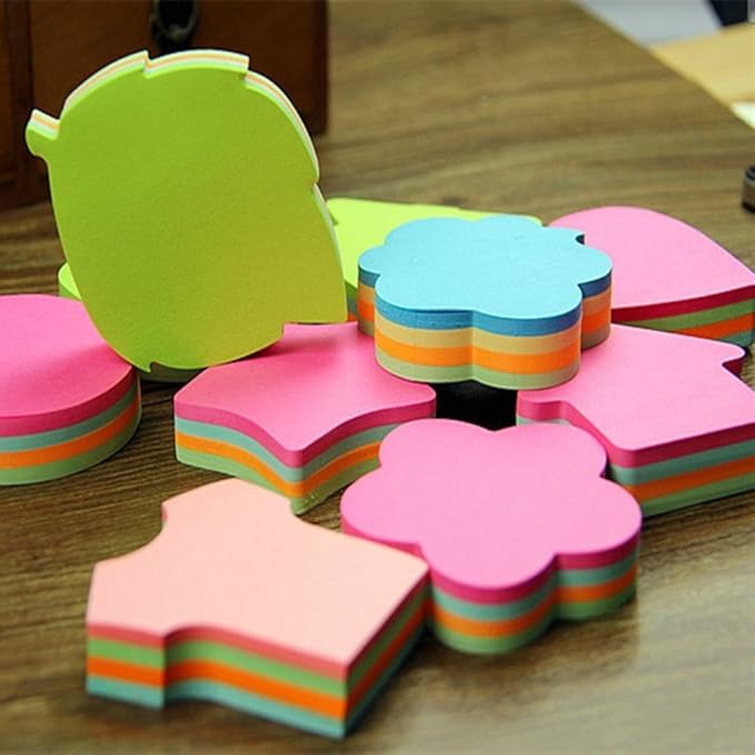 Funny live 6 Pads Creative Sticky Notes 3x3 Self-Stick Notes for Home, Office,100 Sheets/Pad, 'Butterflie', 'Clothe', 'Heart', 'Leaves', 'Apple', 'Strawberry', 'Bear', 'Plum Flower',etc. Shapes Random