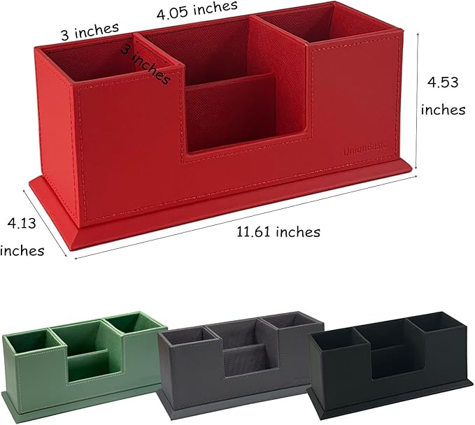 UnionBasic Desk Organizer, Desktop Caddy Leather Multi-compartment Pen Holder Office Stationer Organizer, Malachite Green