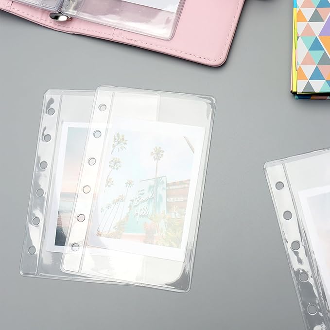 NatSumeBasics 12 A7 Binder Pockets Clear Cash Budget Envelopes PVC Planner Inserts for 6-Ring a7 Binder Sheet Protectors Organize Photos Cards Bills (A7, Clear)