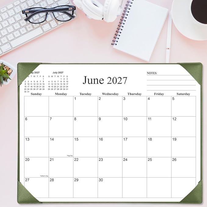 Simplified Desk Calendar 2026 with Desktop Mat, 18 Month Large Desk Pad Calendar from January 2026 to June 2027, 22" x 17" Desk Pad Calendar 2026-2027 for Home, School Office, Green