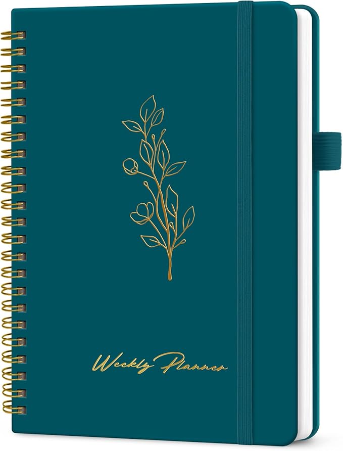 Undated Weekly Planner, Weekly To Do List Notebook with Goal & Habit Tracker Organizer, A5 Weekly Planner Notebook with Spiral Binding, 6.1" x 8.2" - Pine Emerald